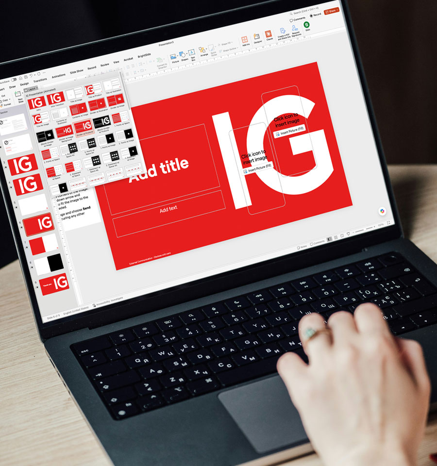 Presentation template used on laptop