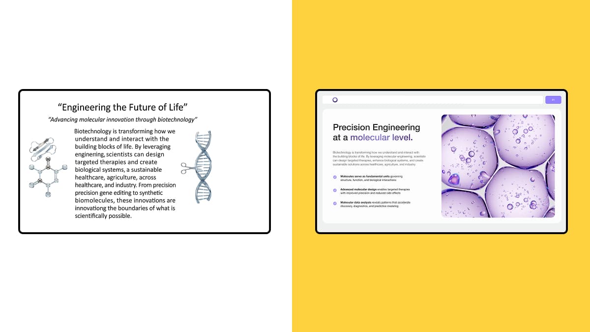 biotech pitch deck before and after