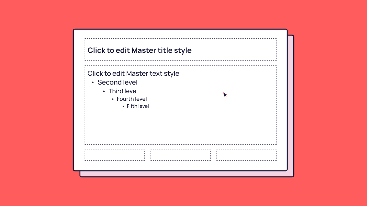PowerPoint slide master showing title, body text and footer placeholders with five levels of text styling